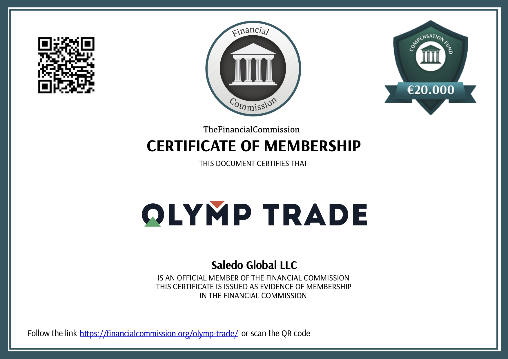 A Olymp Trade é uma empresa regulamentada e membra da FinaCom