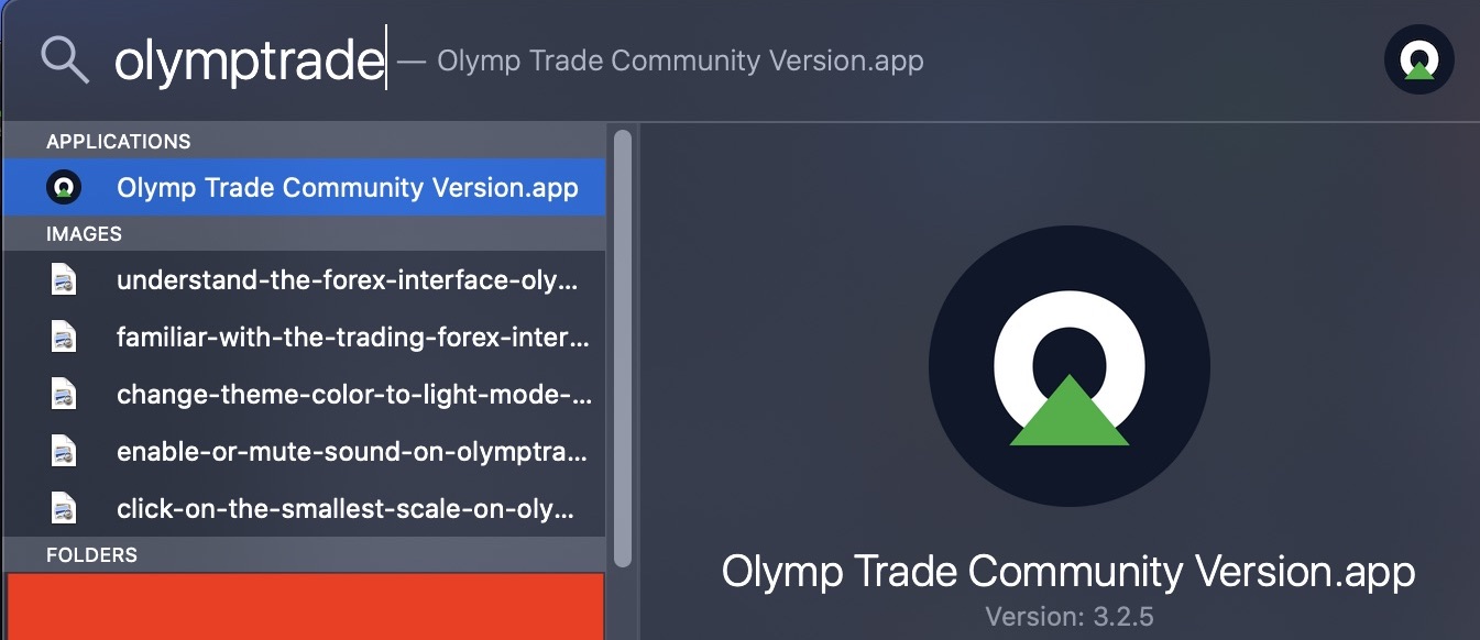 Abra o spotlight e procure por Olymp Trade